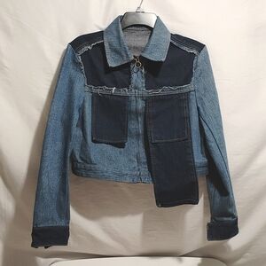 NWOT Chicsky Deconstructed Patchwork Denim Crop Jacket Sz.M